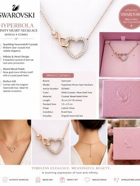 Swarovski Rose Gold-Tone Heart & Infinity Necklace with White Crystals